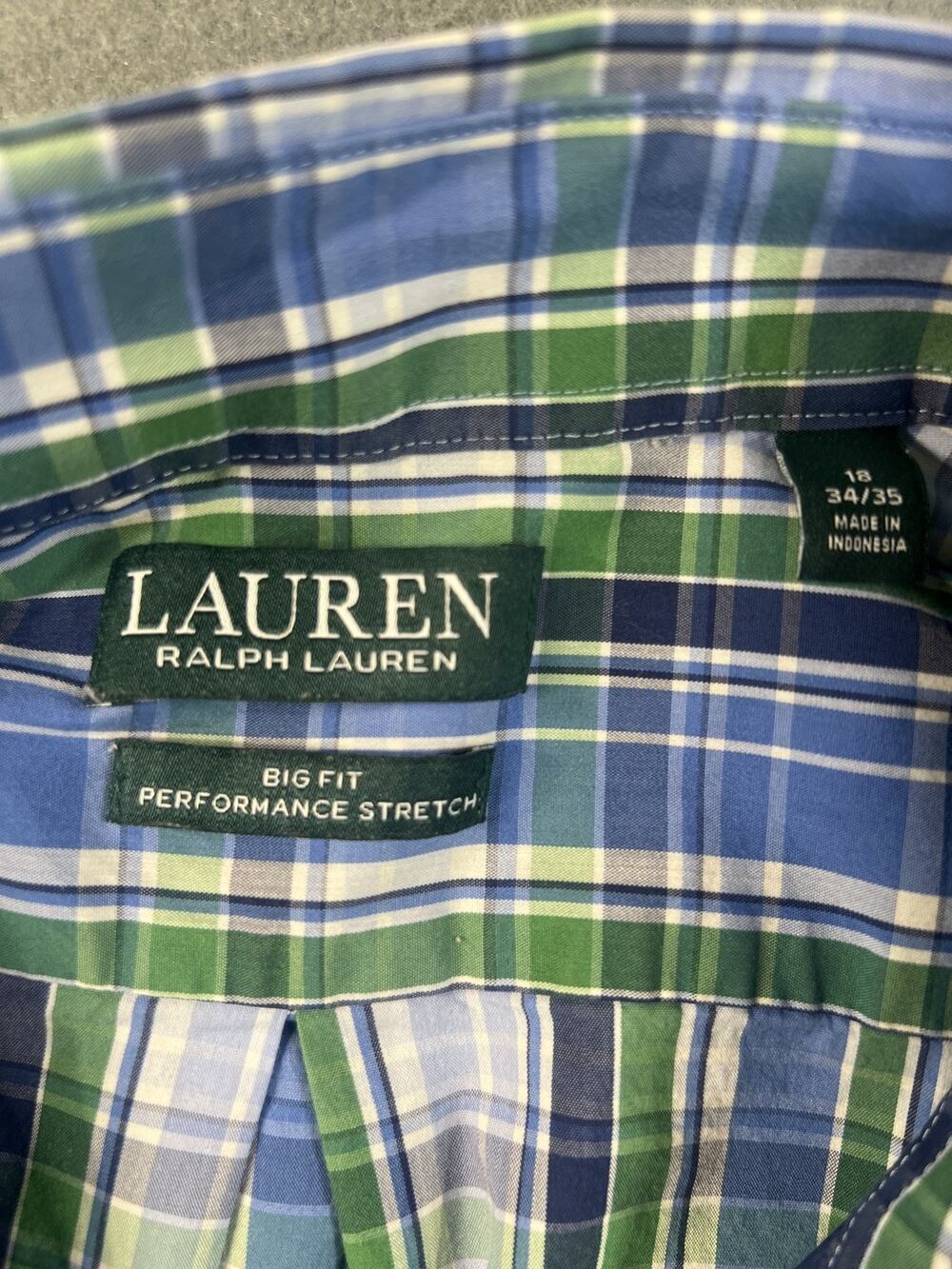 Lauren Ralph Lauren Men's Big Fit Dress Shirt 18 34/35 Blue Cotton Blend
